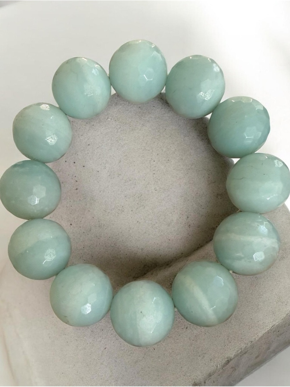 Highly faceted aqua blue calcite bead stretchy bangle bracelet